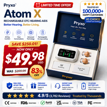 🔥Today Only!🔥Pryxo™ Atom X Smart Hearing Aids — Hear Clearly, Feel Confident Again 💖